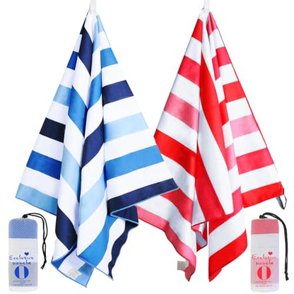 Exclusivo Mezcla 2 Pack Microfiber Quick Dry Large Beach Pool Towels - color: Mixed Color-red/Blue, size: 30" x 60"