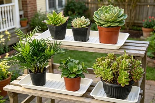6 Pack Plastic Plant Tray Saucer Rectangular 13 Inch, Heavy Duty Planter Saucers for Indoors, Plant Water Drip Trays for Flower Pot, Windowsill Pot Tray, Growing Trays (6.5 X 13 Inch, White)