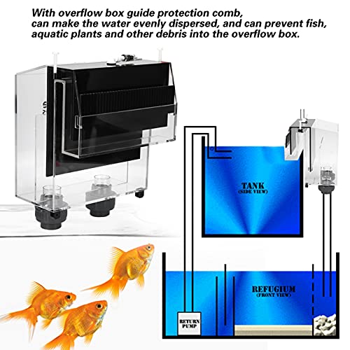 Acrylic Self Start Siphon Hang On Overflow Box, High Light Transmittance, Prevents Debris, Movable Outlet Cover, Check Valve, Fish Aquarium