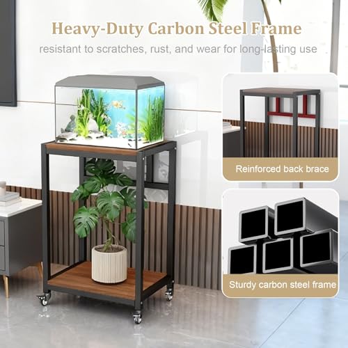 Rolling Breeder Tank Stands,Double Layered Solid Wood Fish Tank Stand,Carbon Steel Frame Structure,Small Reptile Breeder Turtle Tank Terrarium Rack Table for Home Office(White/Brown,40x40cm/16x16in) - color: White/Brown, size: 40x40cm/16x16in