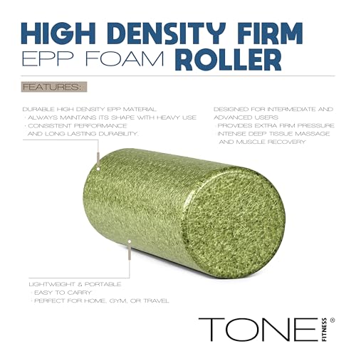 TONE Fitness Firm High-Density Foam Roller for Exercise, Massage & Recovery - color: Black, size: 18 Inch