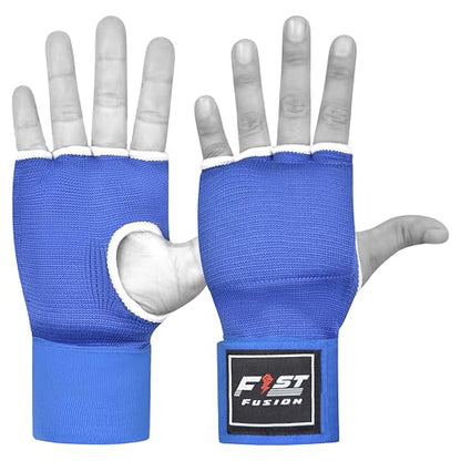 Boxing Inner Gloves Cotton Cloth Stretchable Gel Padded Kickboxing MMA Training Gloves Long Wrist Support Gloves - color: Blue, size: Small-Medium