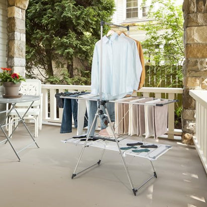 Tangkula Freestanding Foldable Clothes Drying Rack | Tall Hanging Bar & Height Adjustable Gullwing | Stainless Steel | No Assembly |Space-Saving | for Laundry Room Balcony Patio - size: 54" x 25" x 72"