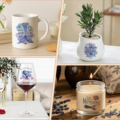 UV DTF Cup Wraps, 4 Sheets Mermaid Quotes Transfer Stickers for 16oz Glass, Rub On Decals for Tumblers and Candlestick