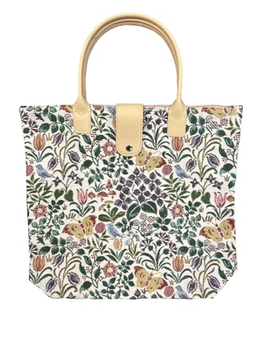 Signare Tapestry Foldable Tote Bag Reusable Shopping Bag Grocery Bag - color: Spring Flower