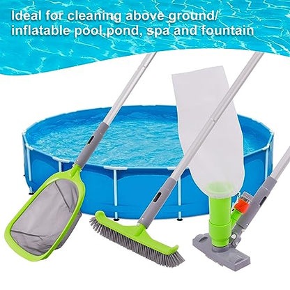 Deluxe Swimming Pool Cleaning Kit with Spa Jet Vacuum Cleaner,Brush, Semi-deep Skimmer Net & Adjustable 57.5-inch Pole,Ideal for Cleaning Above Ground,Inflatable Pools