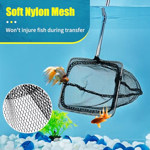 AQUANEAT Aquarium Net with Extendable Long Handle, Adjustable Wastes Skimming Cleaning Tools for Fish Tanks, 5 inch - size: 5 Inch