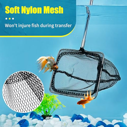 AQUANEAT Aquarium Net with Extendable Long Handle, Adjustable Wastes Skimming Cleaning Tools for Fish Tanks, 8 inch - size: 8 Inch
