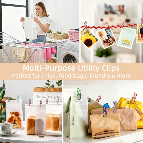 Chip Clips, 10 Pack Colorful Metal Chip Bag Clips with Rubber Caps PVC-Coated Strong Spring Steel Clip for Food Package, Chips Bag, Snack, Clothes pins, Paper, 5 Random Colors 2.2 Inch