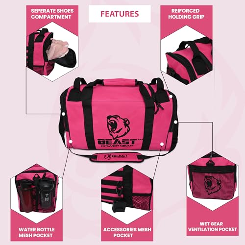 Gym Duffle Bag- Workout, Boxing, MMA, Sports Bag with Shoes Compartment and Adjustable Shoulder Strap for Men and Women (Pink/Black) - color: Pink/Black