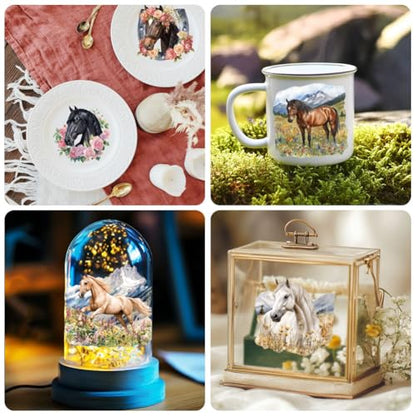 Peacoblue 18 Sheets Rub on Transfers for Crafts, Horse 3.6"x3.9" UV DTF Cup Wraps Waterproof Rub on Cold Transfers Stickers for Wood Glass Metal Cup Tumblers Mirrors Mugs Home Decor - style: Horse
