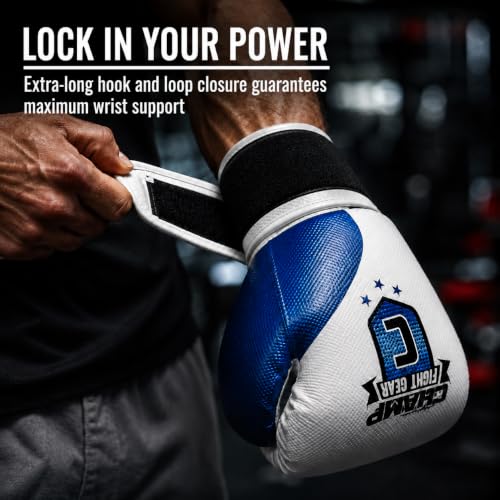 Amber Fight Gear Alpha Series PU Boxing Gloves Pair - color: Blue/White, size: 12oz