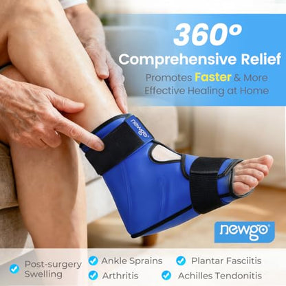 NEWGO Foot Ice Pack Wrap – Cold Compression for Plantar Fasciitis, Blue | 360° Full Coverage Gel Ice Boot, Reusable For Heel & Ankle Pain, Swelling, Achilles Tendonitis, Sprains - color: Blue
