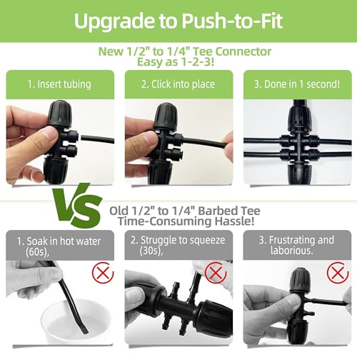 6 Pack 1/2'' to 1/4'' Drip Irrigation Fittings, Push-to-Fit 6 Way Drip Irrigation Part Barbed Tee Connectors, Anti-Leak Locked Splitter Fitting for 1/2" Irrigation Tubing (0.6''-0.67''OD)