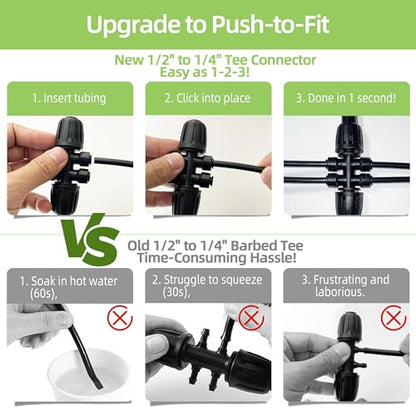 6 Pack 1/2'' to 1/4'' Drip Irrigation Fittings, Push-to-Fit 6 Way Drip Irrigation Part Barbed Tee Connectors, Anti-Leak Locked Splitter Fitting for 1/2" Irrigation Tubing (0.6''-0.67''OD)