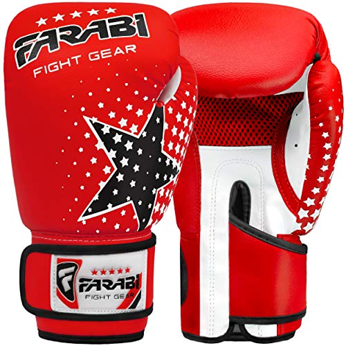 Farai Kids Boxing Gloves 6-oz Kickboxing Muay Thai Training MMA Sparring Gloves, Best Gloves for Training on Punching Bag, Focus Pads Practice - color: Red