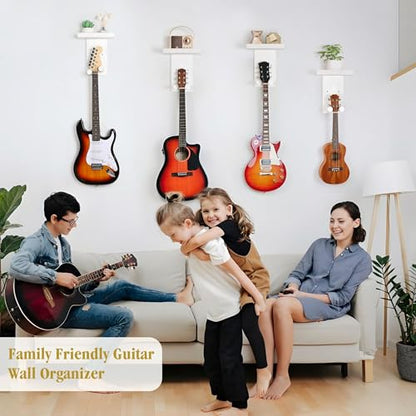 Keebofly Guitar Wall Mount 3-Pack - Rustic Wood Guitar Hanger with Pick Holder for Acoustic, Electric, Bass Guitars & Ukulele (Matte White, Screw-Mounted) [Patented] - color: 3 Pack_White