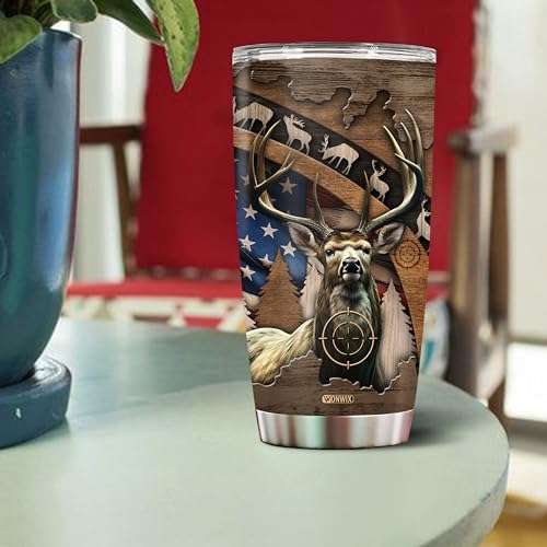 Personalized Hunting Gifts for Men 20oz Stainless Steel Insulated Coffee Cup Mug Travel Water Bottle Tumbler with Lid Gift for Husband Son Dad Christmas Birthday Father's Day Valentine - color: HUNTING
