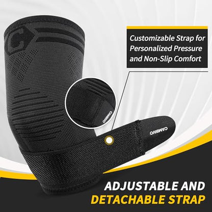 CAMBIVO 1 Pair Elbow Compression Sleeve with Removable Strap & Gel Pad for Men Women, Elbow Brace for Tendonitis and Tennis Elbow, Golfers Elbow Brace for Weightlifting, Arthritis, Workout, Joint Pain