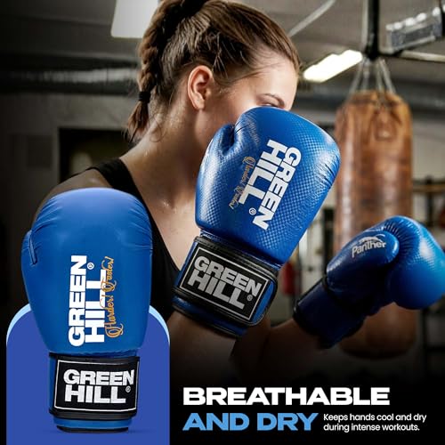 Green Hill Leather Boxing Gloves for Men & Women, Training Gloves - color: Blue, size: 10 OZ
