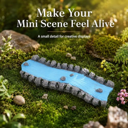 jojofuny 2 Pcs Miniature Resin Stream for Fairy Garden Decor, Hand-Painted Mini River Scene with Rock Edges, Blue Creek Diorama Accessory for Dollhouse Garden, Sand Tray Display, Model Landscape Craft