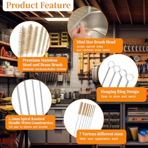 Brass Wire Brush Set 9pcs Tube Cleaning Brush 12" Round Wire Brushes Kit Bore Brush Metal Bristle Cleaning for Pipe, Tube, Auto Parts, Engine(6mm/8mm/10mm/12mm/14mm/15mm/18mm/20mm/25mm) - size: 9
