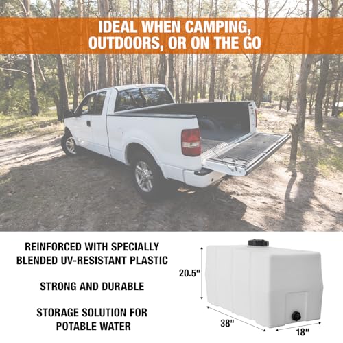 82123919 Horizontal Square Reservoir Water Tank, 50 Gallon, Made in USA, Natural Poly Tank for Non-Flammable Liquids, UV-Resistant, Ideal for Agricultural Use, RV Water Storage, White - size: 50 gallon