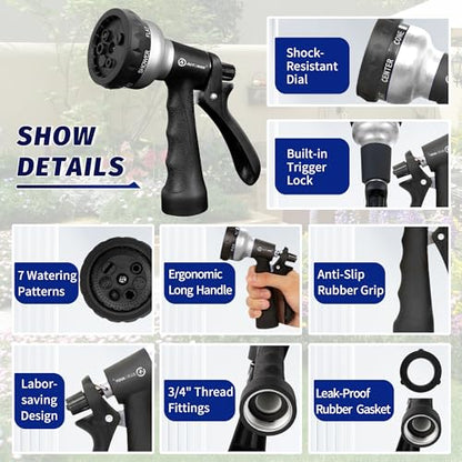 AUTOMAN-Garden-Hose-Nozzle, 2 Pack ABS Water Spray Nozzle, 7 Adjustable Watering Patterns, Slip Resistant for Watering Plants, Lawn& Garden, Washing Car, Showering Pets & Outdoor Fun.Silver Color - color: Silver ×2
