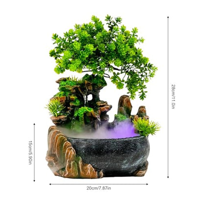 Tabletop Waterfall Fountain with Aquariums Plant Atomizing Humidifier Indoor Relaxation Desktop Fountain Waterfall with Led Light for Home Office Bedroom