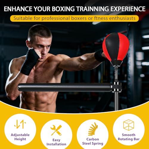 INNOLIFE Boxing Bar with Stand, Adjustable Height Freestanding Punching Bag for Adults, Boxing Training Equipment with Speed Bag for Home Gym, Stress Relief & Fitness, Black & Red