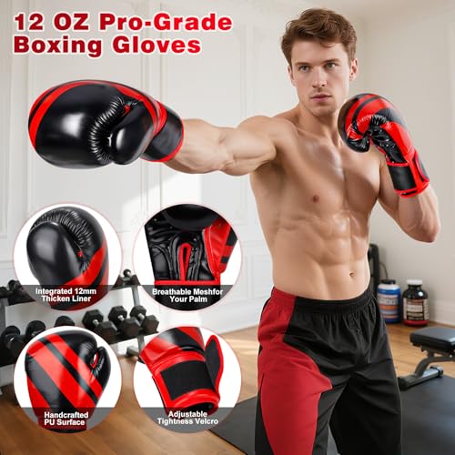 GIKPAL Freestanding Punching Bag for Adults, Heavy Boxing Bag with Stand - color: Red (Hand Wrap & Boxing Golves)