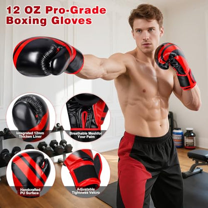 GIKPAL Freestanding Punching Bag for Adults, Heavy Boxing Bag with Stand - color: Red (Hand Wrap & Boxing Golves)