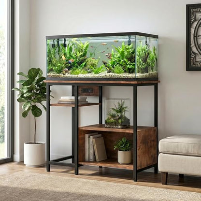 Garvee 40-50 Gallon Fish Tank Stand with Power Outlets, Heavy Duty Metal and Wood Aquarium Stand with 4-Tier Open Storage Shelves and Sturdy Legs - color: Brown, size: 36.6
