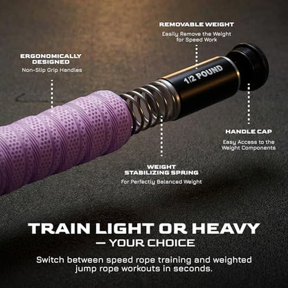 WOD Nation Weight Jump Rope for Men & Women, 1LB Adjustable Heavy Speed Rope with Removable Handle Weights, Dual Cables for Cross Training, Cardio, Home Workouts Adult Fitness Jump Rope - color: Purple