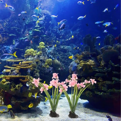 Didiseaon 2 Pcs Fish Tank Plants, Artificial Aquarium Flower Decor, Plastic Desktop Fake Plant Accessories for Betta Turtle Enclosure