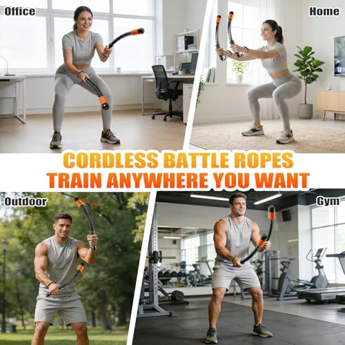 Cordless Battle Ropes Adjustable Weighted with 8 Removable Weight Rings | Portable, Ropeless, Storage bag, non-slip handle, for Home Gym, HIIT, Functional ＆ Full Body Workout for Women and Men