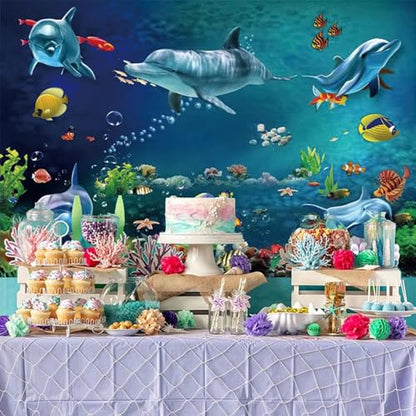 Yeele 6x4ft Ocean Dolphin Backdrop Under The Sea Coral Fish Photography Background Underwater World Aquarium Decoration Banner Photo Booth Studio Prop