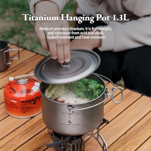 Boundless Voyage Titanium Hanging Pot for Outdoor Camping Backpacking Hiking Ultralight Portable Cooking Pot Camp Kitchen Cookware 1300ML/1950ML/2900ML - color: 1300ml (44 fl oz)