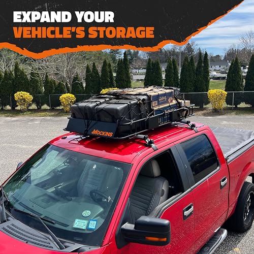 Mockins 64"x39"x6" Extendable Cargo Roof Rack Basket with 250 Lbs Capacity | Heavy-Duty Car Roof Cargo Carrier Rack Bundle with Straps & Net | All-Weather Steel Luggage Carrier for Car Rooftop Storage - size: Basket: 64"x39"x6"