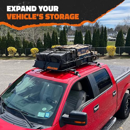 Mockins 64"x39"x6" Extendable Cargo Roof Rack Basket with 250 Lbs Capacity | Heavy-Duty Car Roof Cargo Carrier Rack Bundle with Straps & Net | All-Weather Steel Luggage Carrier for Car Rooftop Storage - size: Basket: 64"x39"x6"