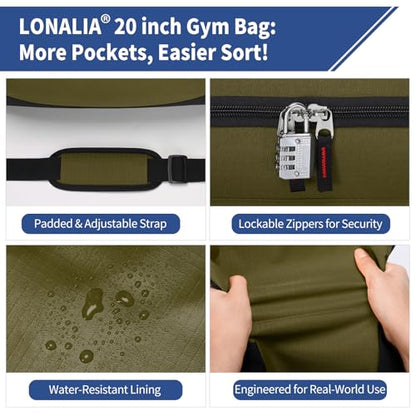 45L Gym Sport Duffle Bag for Men, Olive Green - color: Olive Green