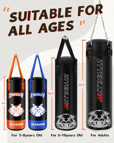 Kids Punching Bag with Gloves - PU Leather & Adjustable Height Strap - Boxing Bag Set for 3-8 Years Kids Great for Boxing, MMA, Kickboxing - color: Orange-Unfilled