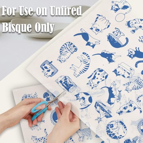 SUPERDANT 5 Pcs Cat Underglaze Transfer Pottery Decal Ceramic Cat Decal for Mugs Plates Blue - style: Cartoon Cat