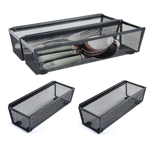 4PCS Drawer Organizer for Kitchen,Utensil Mesh Drawer Organizer with Interlocking Arm for Cosmetic,Flatware,Pen (9 * 3 * 2 Inches,Black) - color: Black(4PCS), size: 9*3*2 Inches