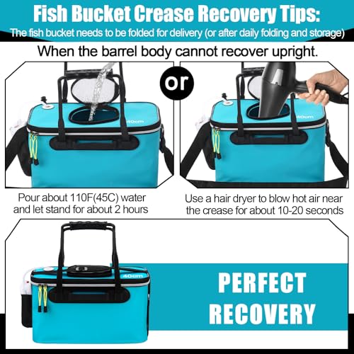 2 Pcs Fishing Bucket and Live Bait Aerator, Foldable Multi Functional Live Bucket Portable Quiet Aerator Outdoor Camping Fishing EVA Bag