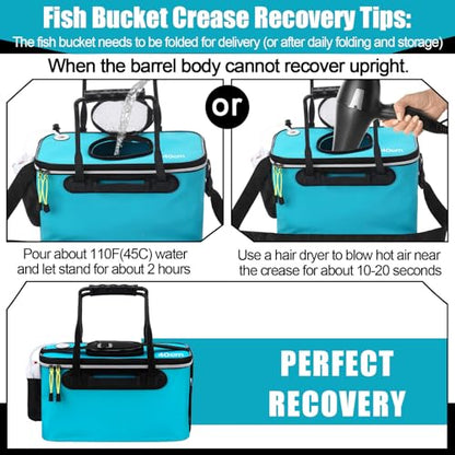 2 Pcs Fishing Bucket and Live Bait Aerator, Foldable Multi Functional Live Bucket Portable Quiet Aerator Outdoor Camping Fishing EVA Bag