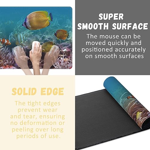 Large Mouse Pad Colourful Underwater World Exotic Fishes Extended Gaming Mouse Pad Non-Slip Desk Mat with Stitched Edge Laptop Computer Keyboard Mousepad for Office Home 35.4" x 15.7" - color: Colourful Underwater World Exotic Fishes