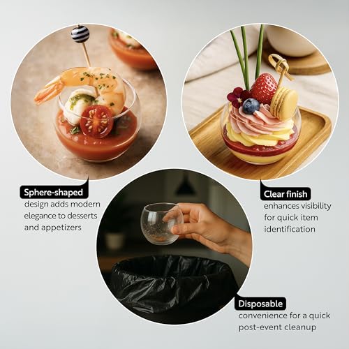 Restaurantware 4 Ounce Round Plastic Bowls 5 Disposable Sphere Cups - Reprocessable Does Not Shatter Easily Clear Plastic Appetizer Bowls Versatile For Weddings Parties Or Birthdays - size: 4 oz