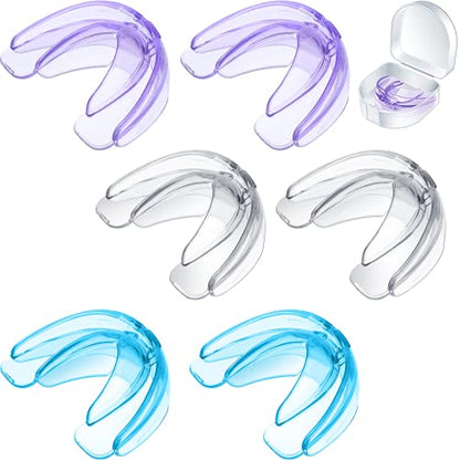 TOODOO 6 Pieces Youth Braces Mouth Guard with Cases, White, Purple, Blue - color: Transparent, Transparent Purple/ Blue