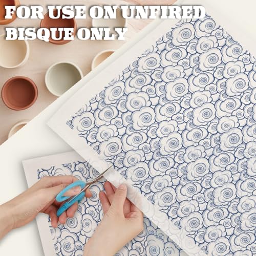 PLIGREAT 5 Pcs Cloud Underglaze Transfer for Pottery, 20.5x14.6in Ceramic Clay Transfer Paper Japanese Style Ceramic Tile Decals Blue Under Glaze Transfers for DIY Handicraft Supplies - style: Cloud